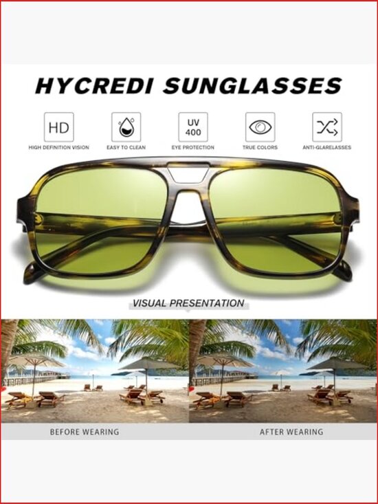 Oversized Retro Aviator Sunglasses, Square Shades, UV400 Protection
